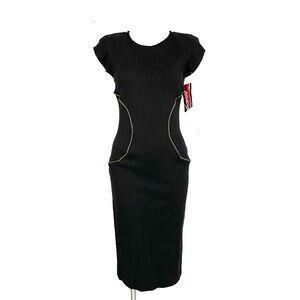 80s Glam Punk Little Black Cap Sleeve Pencil Dress with Zipper Detail ILGWU